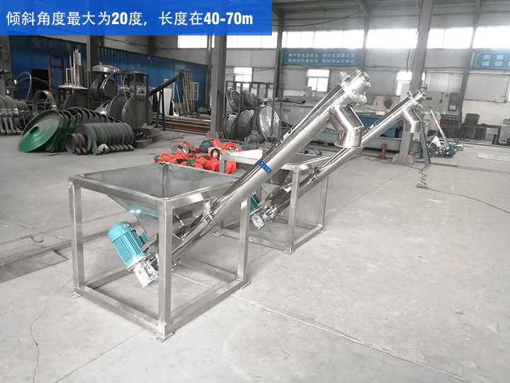 GX型絞龍輸送機(jī)傾斜角度最大為20度，長度在40-70m