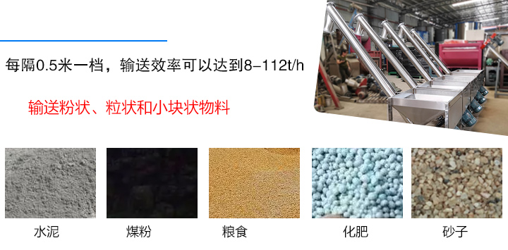 輸送粉狀、粒狀和小塊狀物料，如水泥、煤粉、糧食、化肥、灰渣、砂子等